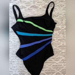 Vtg Robby Len One Piece Swimsuit Size 12 Built in Bra, Tummy Panel Slim